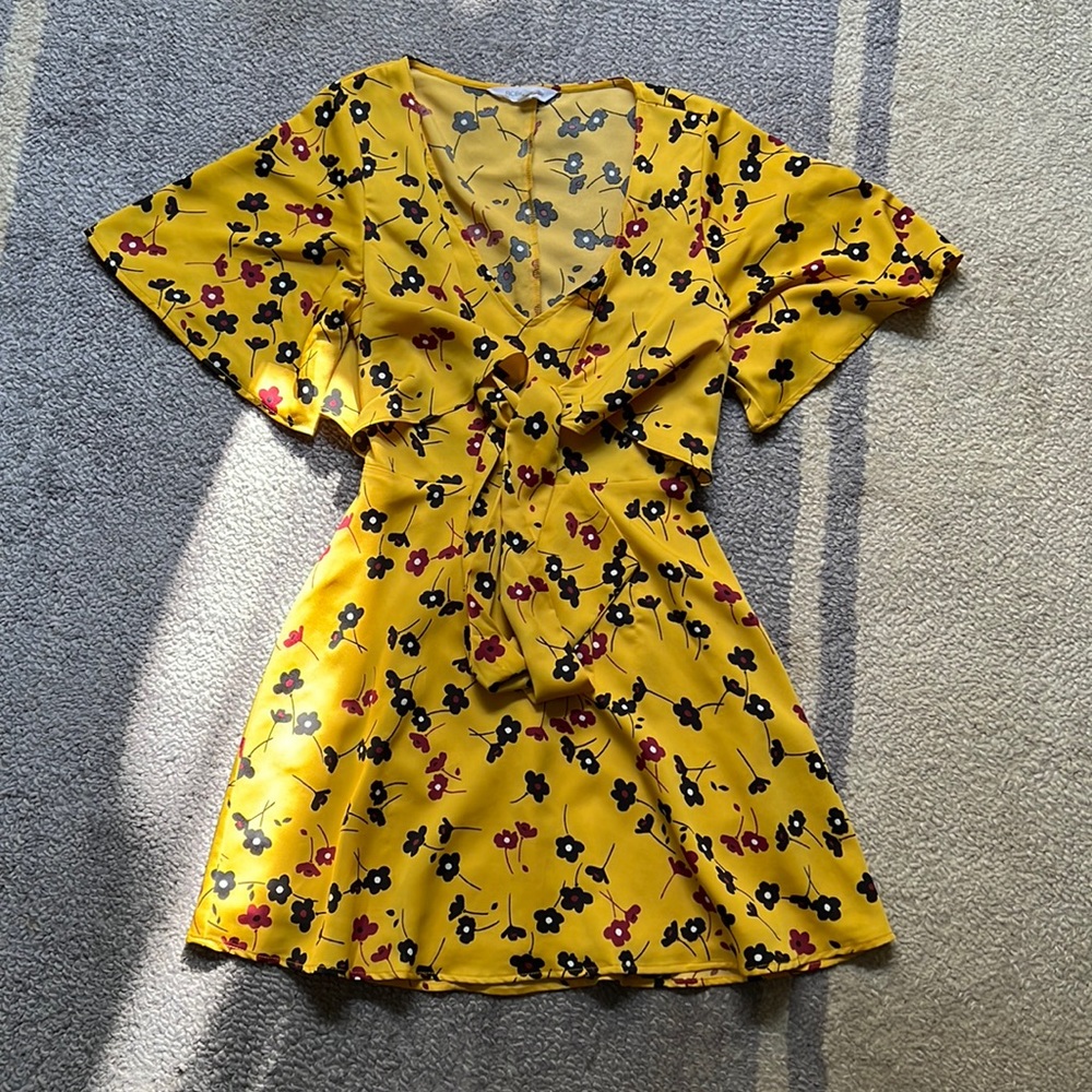 BCBG yellow mustard floral dress